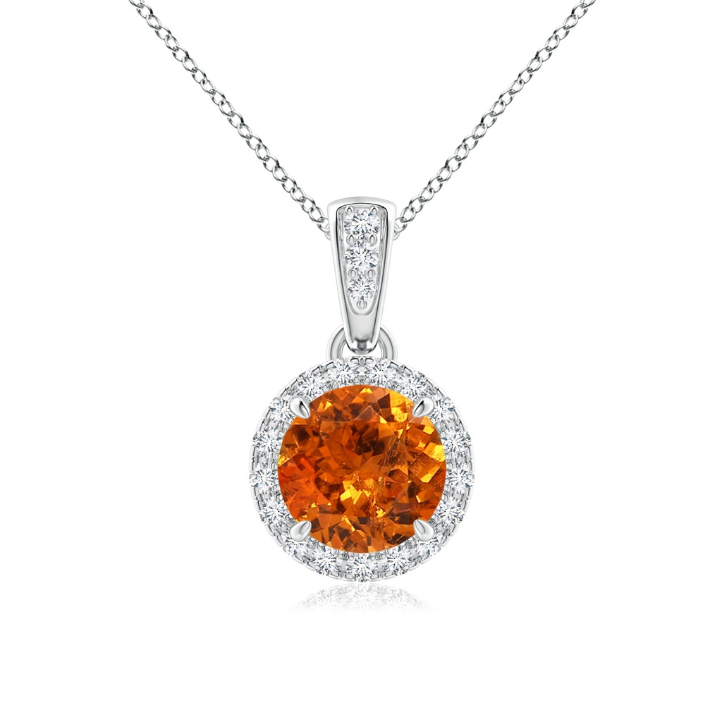 6mm AAA Claw-Set Round Spessartite Pendant with Diamond Halo in White Gold