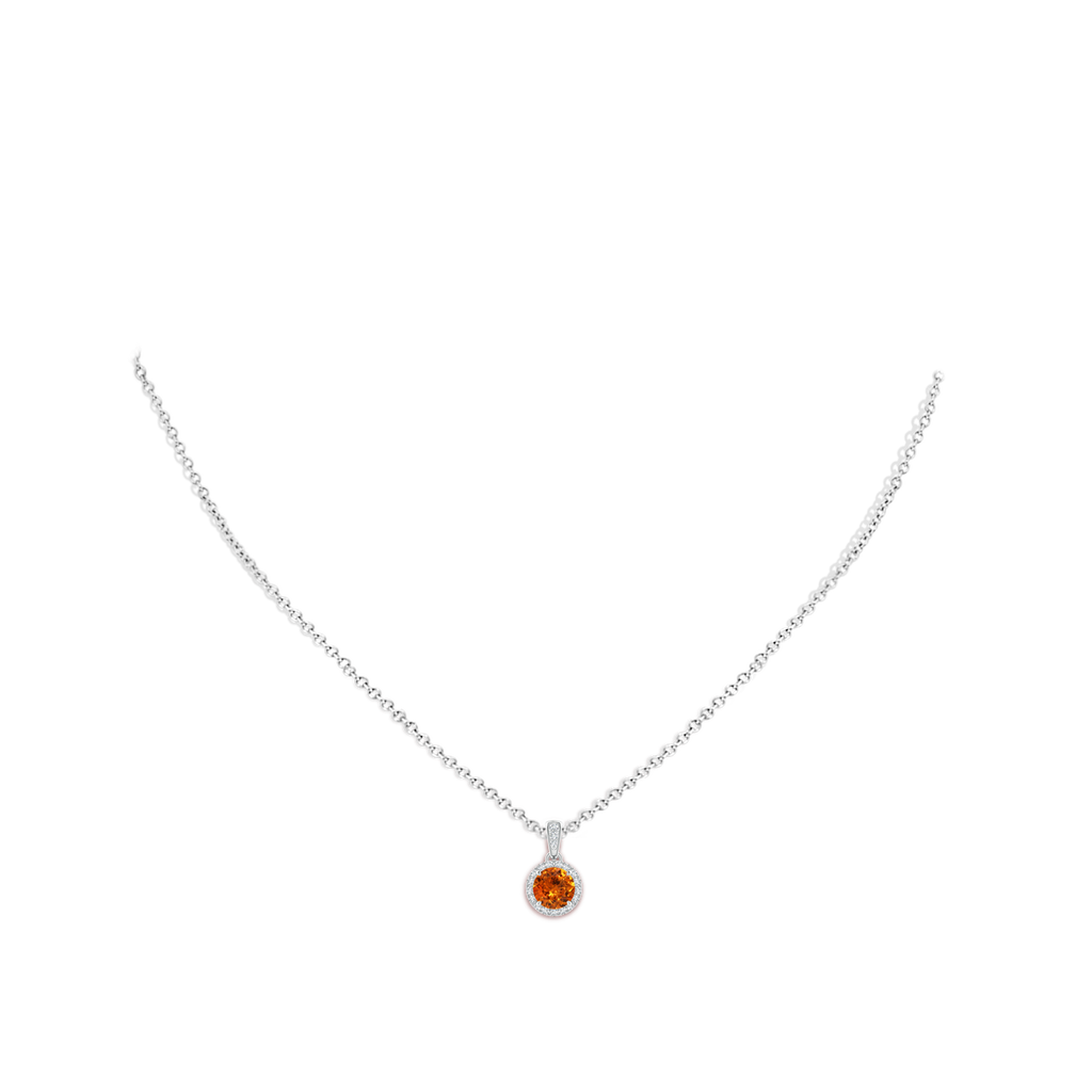 6mm AAA Claw-Set Round Spessartite Pendant with Diamond Halo in White Gold Body-Neck