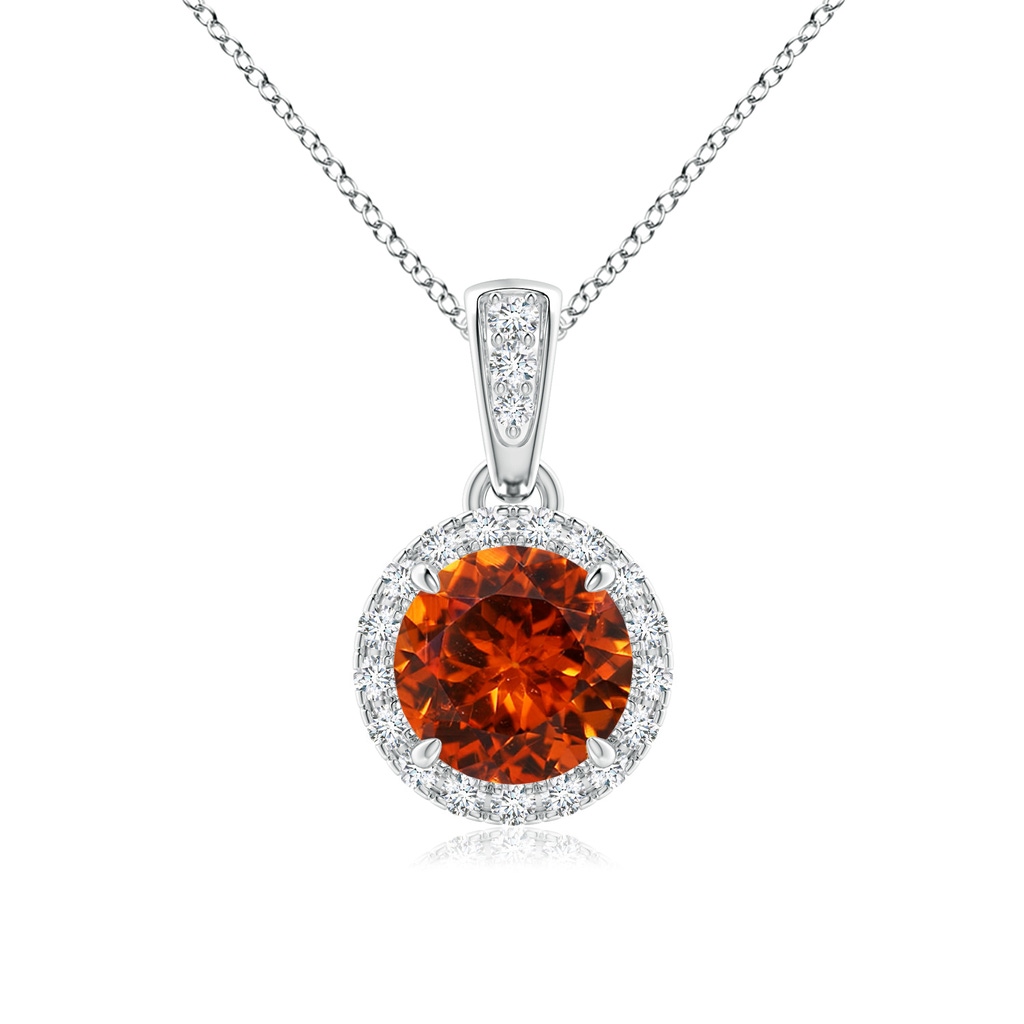 6mm AAAA Claw-Set Round Spessartite Pendant with Diamond Halo in White Gold