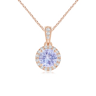 5mm A Claw-Set Round Tanzanite Pendant with Diamond Halo in 9K Rose Gold
