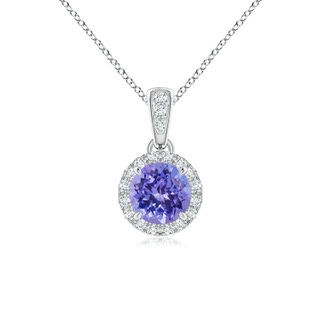 5mm AAA Claw-Set Round Tanzanite Pendant with Diamond Halo in White Gold