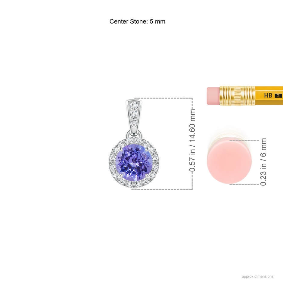 5mm AAA Claw-Set Round Tanzanite Pendant with Diamond Halo in White Gold ruler