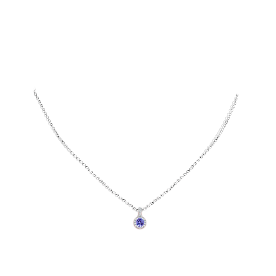 5mm AAA Claw-Set Round Tanzanite Pendant with Diamond Halo in White Gold body-neck