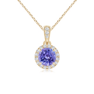 5mm AAA Claw-Set Round Tanzanite Pendant with Diamond Halo in Yellow Gold