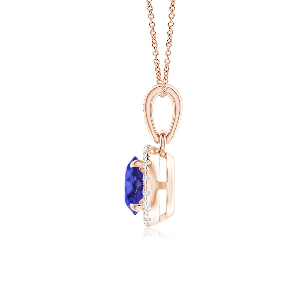 5mm AAAA Claw-Set Round Tanzanite Pendant with Diamond Halo in Rose Gold Side-1