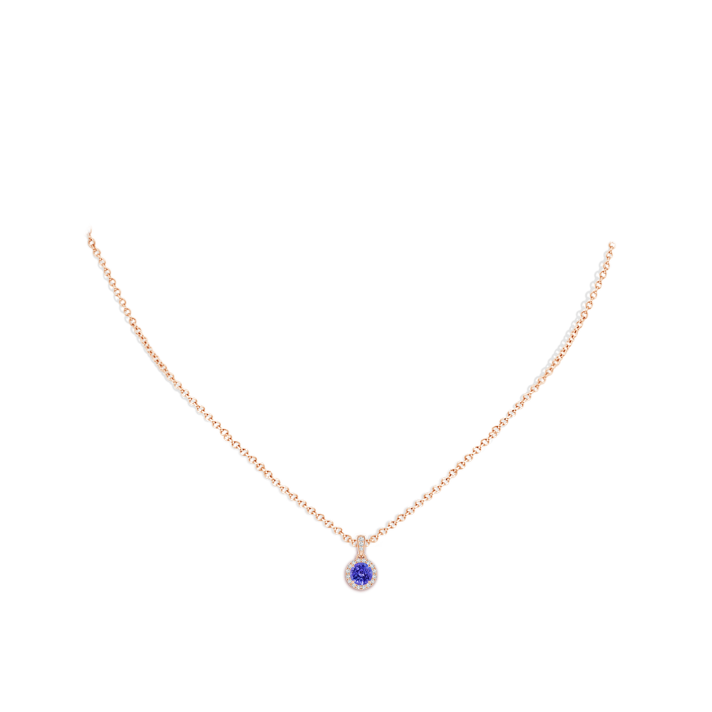 5mm AAAA Claw-Set Round Tanzanite Pendant with Diamond Halo in Rose Gold Body-Neck