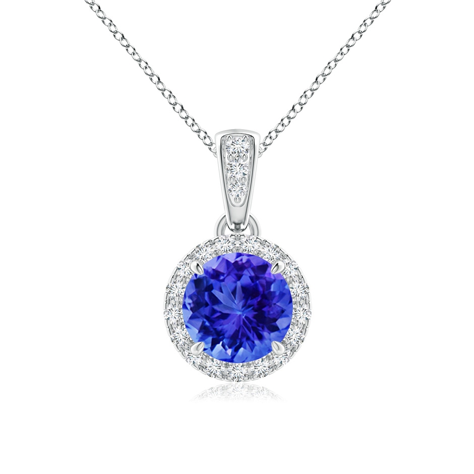 6mm AAA Claw-Set Round Tanzanite Pendant with Diamond Halo in White Gold 