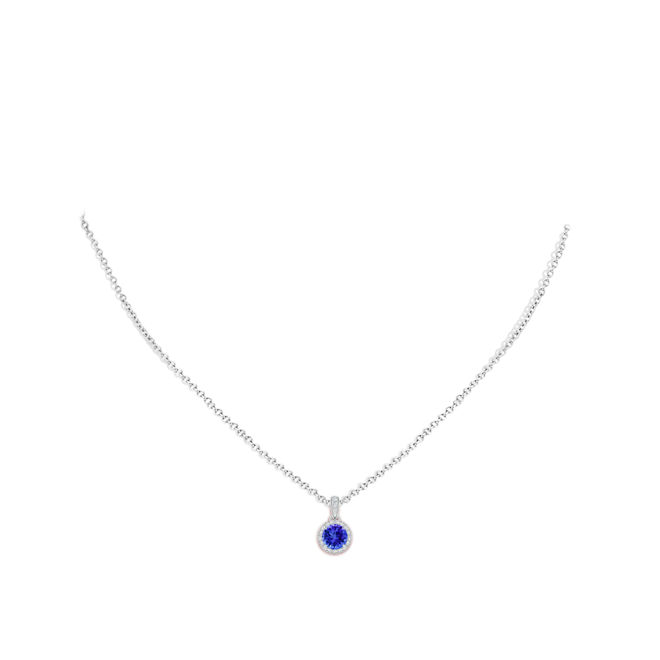 6mm AAA Claw-Set Round Tanzanite Pendant with Diamond Halo in White Gold body-neck