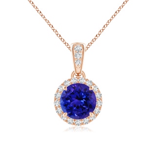 6mm AAAA Claw-Set Round Tanzanite Pendant with Diamond Halo in Rose Gold