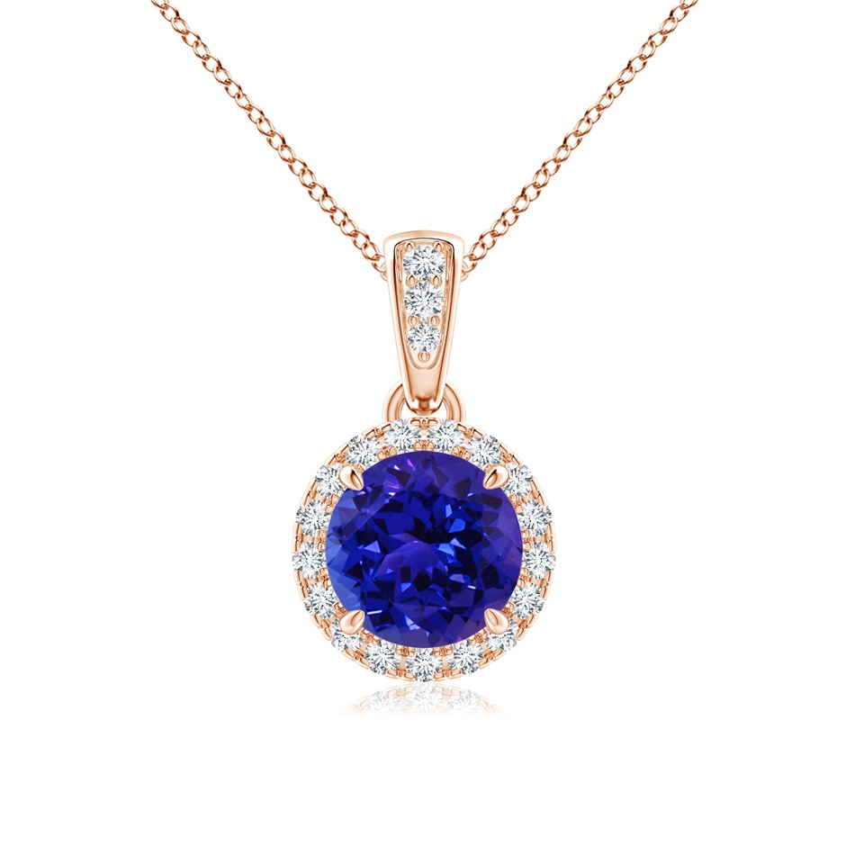 6mm AAAA Claw-Set Round Tanzanite Pendant with Diamond Halo in Rose Gold 