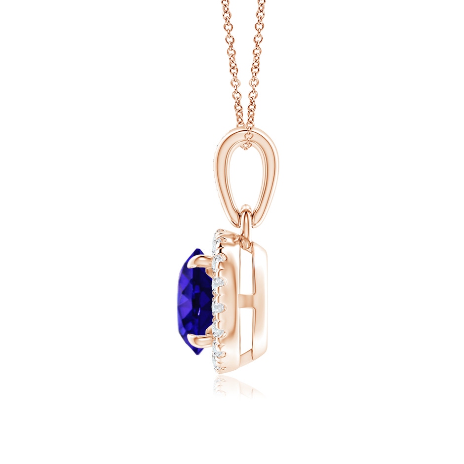 6mm AAAA Claw-Set Round Tanzanite Pendant with Diamond Halo in Rose Gold side-1