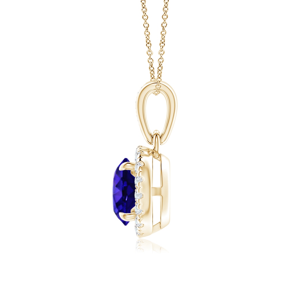 6mm AAAA Claw-Set Round Tanzanite Pendant with Diamond Halo in Yellow Gold Side-1