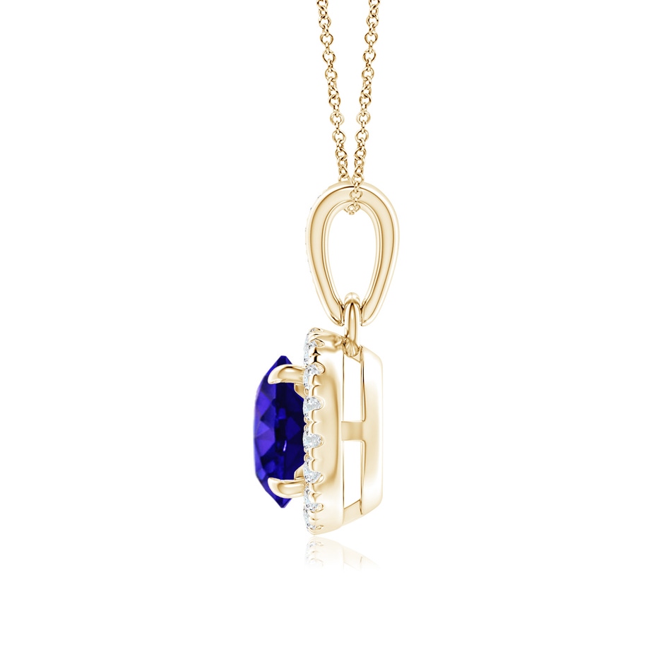 6mm AAAA Claw-Set Round Tanzanite Pendant with Diamond Halo in Yellow Gold side-1