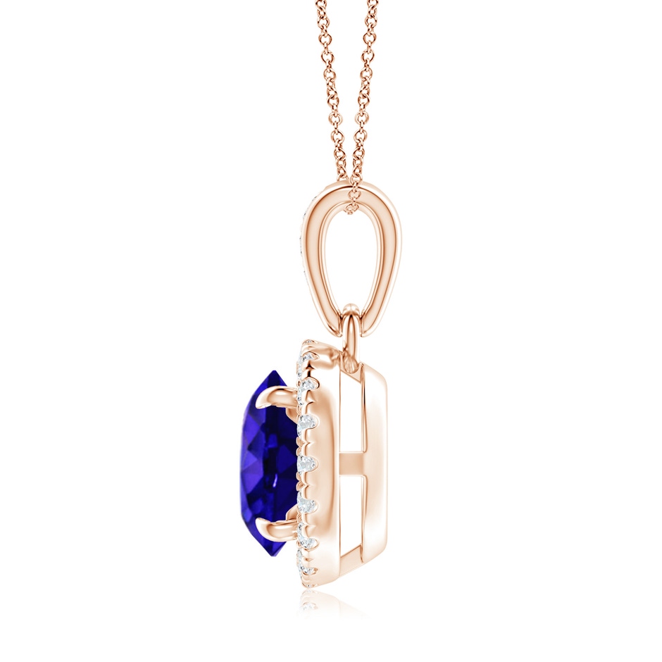 7mm AAAA Claw-Set Round Tanzanite Pendant with Diamond Halo in Rose Gold side-1