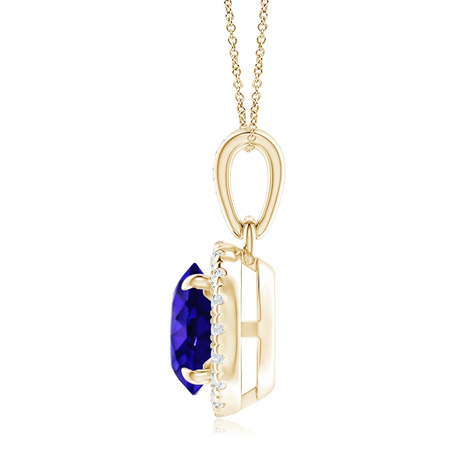 7mm AAAA Claw-Set Round Tanzanite Pendant with Diamond Halo in Yellow Gold side-1