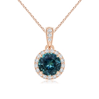 6mm AAA Claw-Set Round Teal Montana Sapphire Pendant with Diamond Halo in 9K Rose Gold