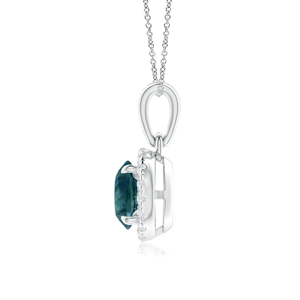 6mm AAA Claw-Set Round Teal Montana Sapphire Pendant with Diamond Halo in White Gold Side 199