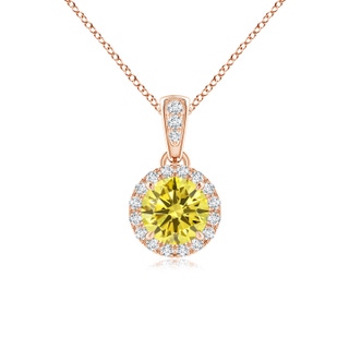 4.9mm AAAA Claw-Set Round Fancy Intense Yellow Diamond Pendant with Halo in Rose Gold