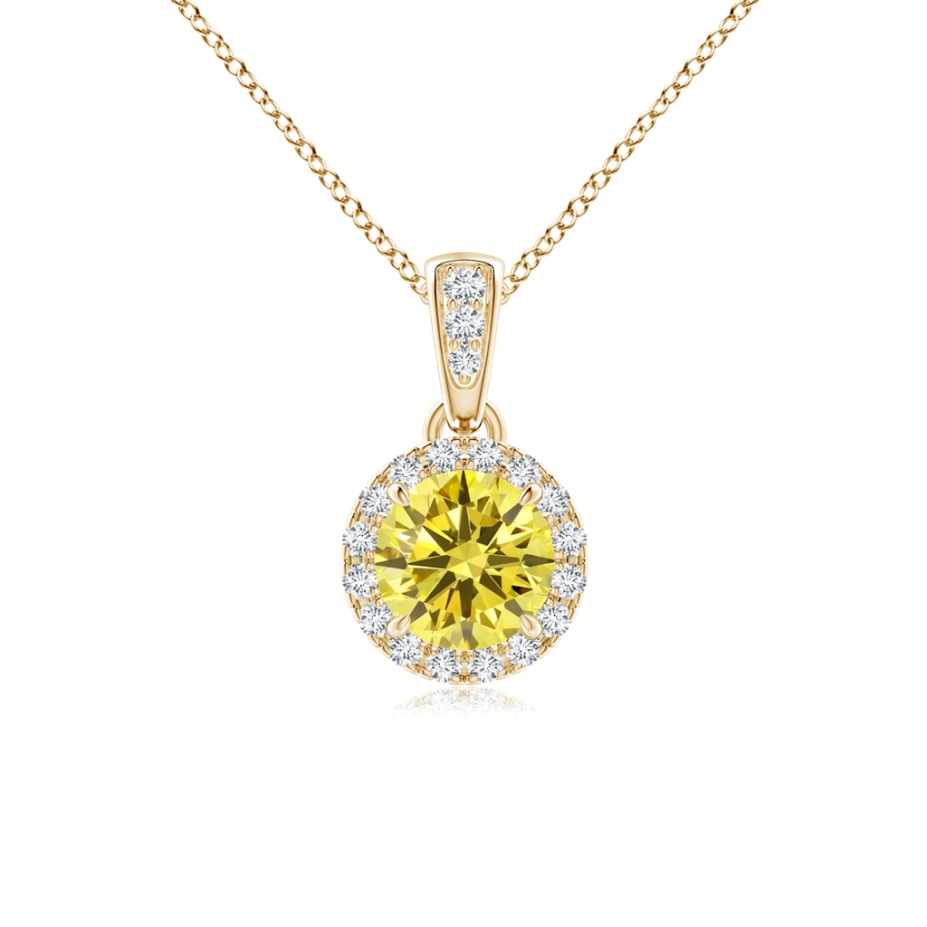 4.9mm AAAA Claw-Set Round Fancy Intense Yellow Diamond Pendant with Halo in Yellow Gold