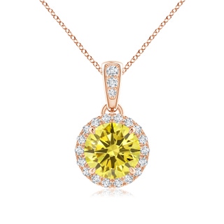 6.4mm AAAA Claw-Set Round Fancy Intense Yellow Diamond Pendant with Halo in 9K Rose Gold