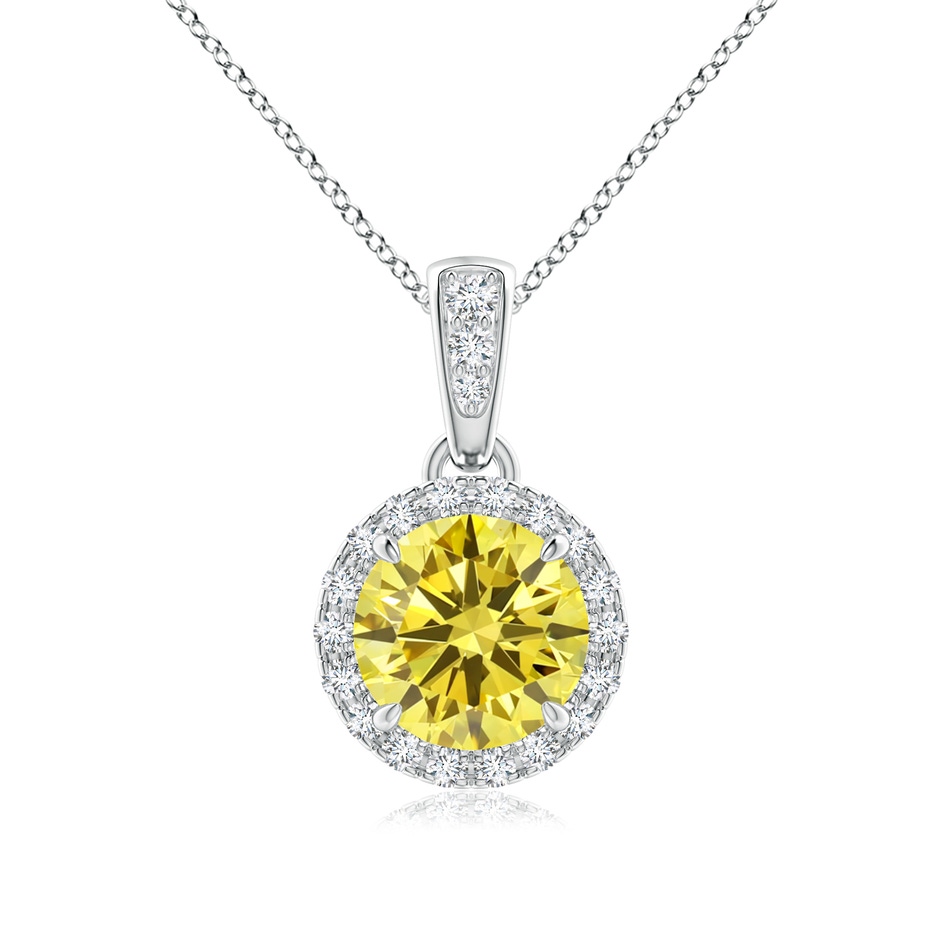 6.4mm AAAA Claw-Set Round Fancy Intense Yellow Diamond Pendant with Halo in P950 Platinum 