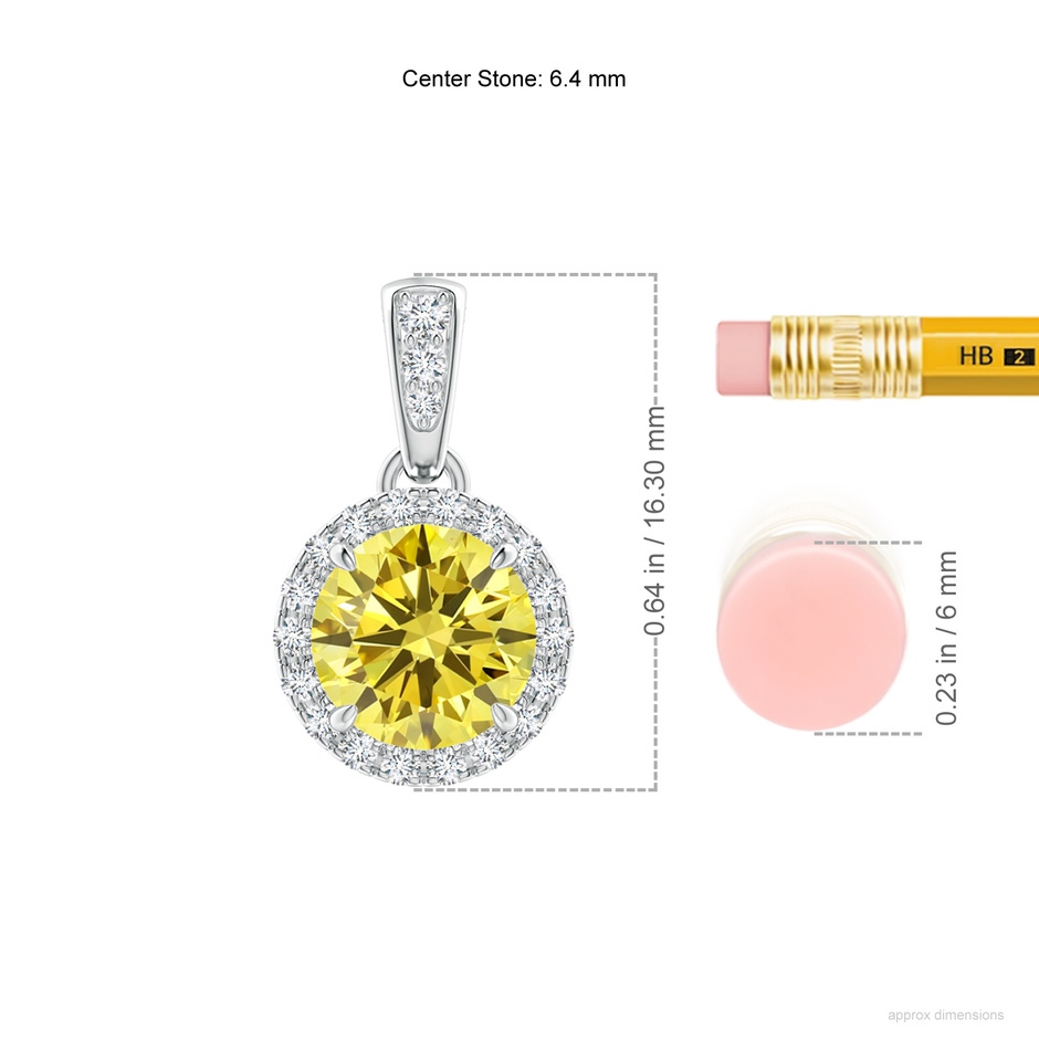6.4mm AAAA Claw-Set Round Fancy Intense Yellow Diamond Pendant with Halo in P950 Platinum ruler