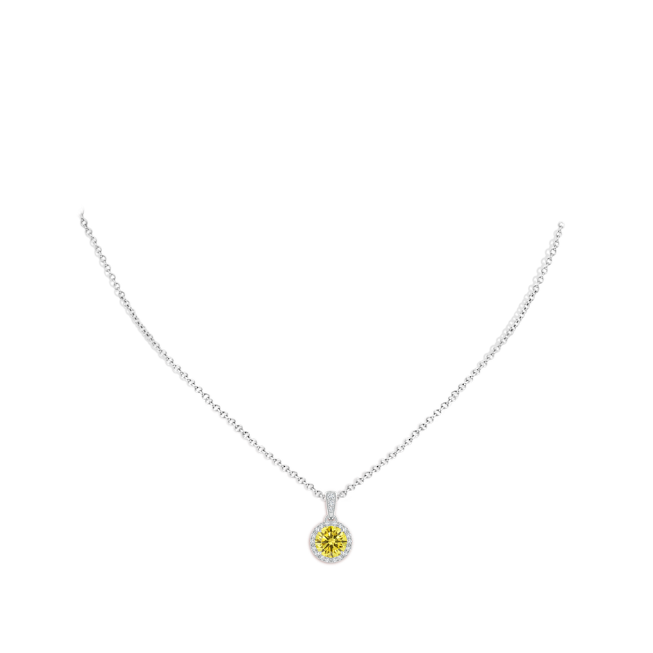 6.4mm AAAA Claw-Set Round Fancy Intense Yellow Diamond Pendant with Halo in P950 Platinum pen