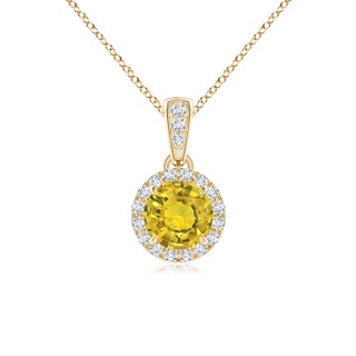 5mm AAAA Claw-Set Round Yellow Sapphire Pendant with Diamond Halo in Yellow Gold
