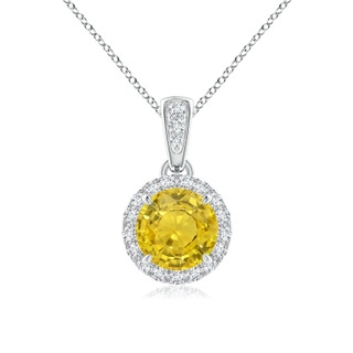 6mm AAA Claw-Set Round Yellow Sapphire Pendant with Diamond Halo in White Gold