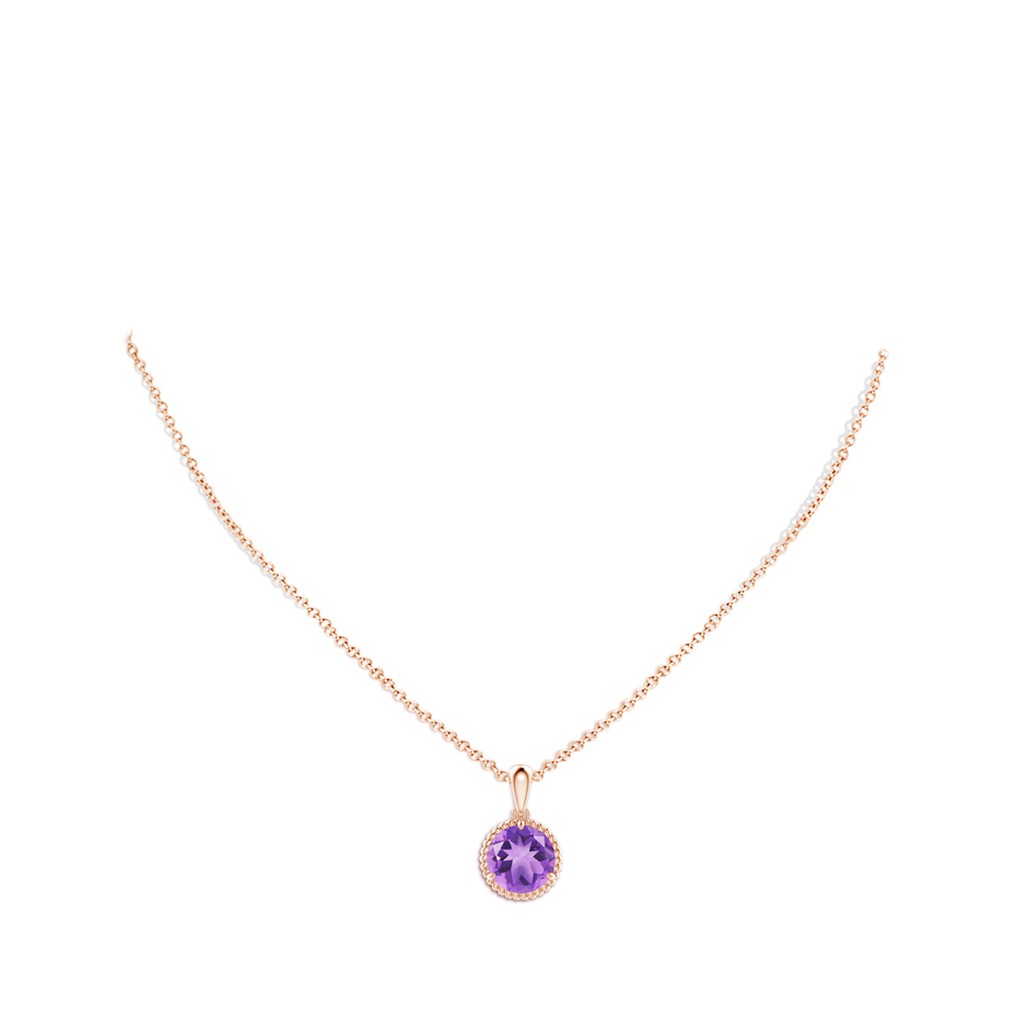 10mm A Rope-Framed Claw-Set Amethyst Solitaire Pendant in Rose Gold pen