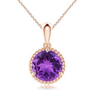 10mm AAA Rope-Framed Claw-Set Amethyst Solitaire Pendant in Rose Gold