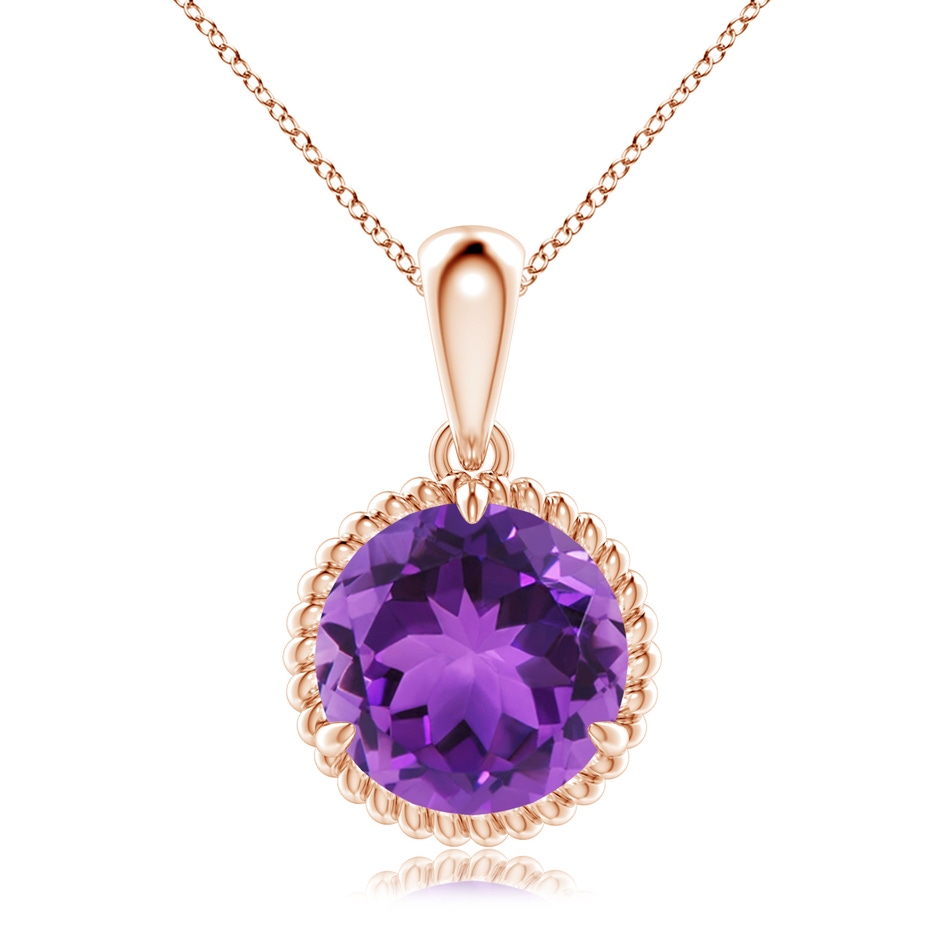 10mm AAA Rope-Framed Claw-Set Amethyst Solitaire Pendant in Rose Gold 