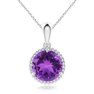10mm AAA Rope-Framed Claw-Set Amethyst Solitaire Pendant in White Gold