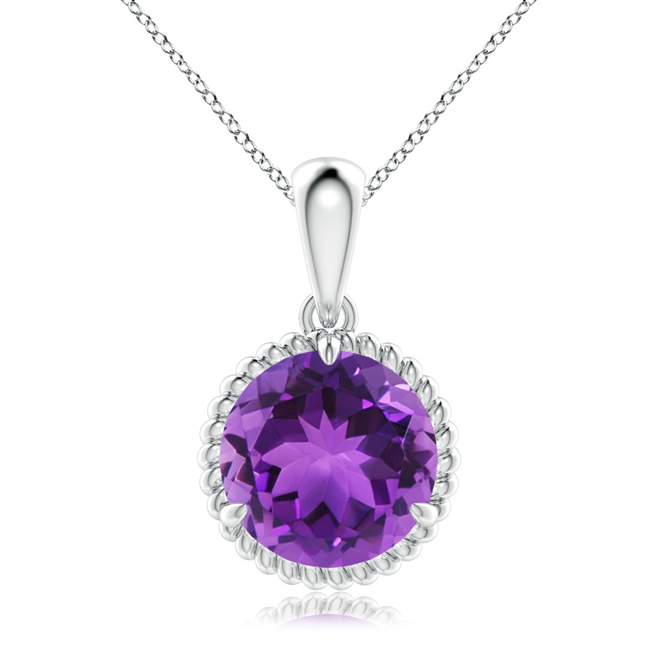 10mm AAA Rope-Framed Claw-Set Amethyst Solitaire Pendant in White Gold 