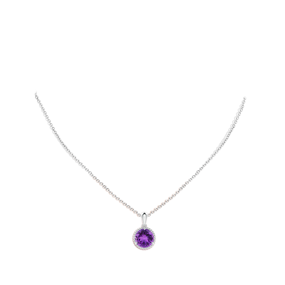 10mm AAA Rope-Framed Claw-Set Amethyst Solitaire Pendant in White Gold pen