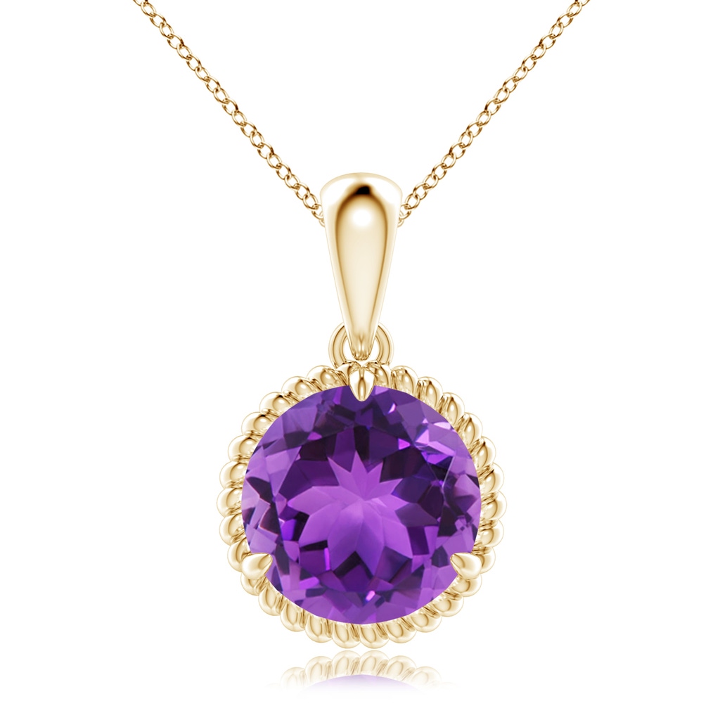 10mm AAA Rope-Framed Claw-Set Amethyst Solitaire Pendant in Yellow Gold