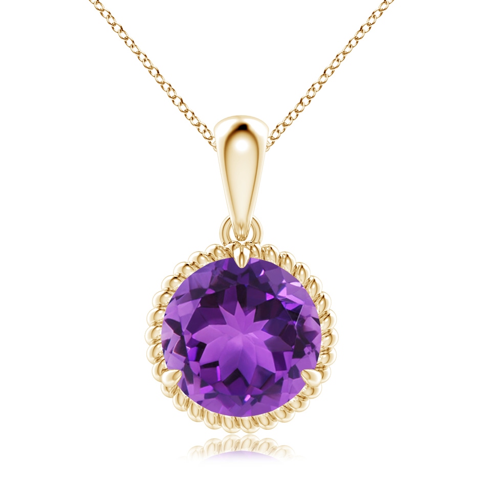 10mm AAA Rope-Framed Claw-Set Amethyst Solitaire Pendant in Yellow Gold 