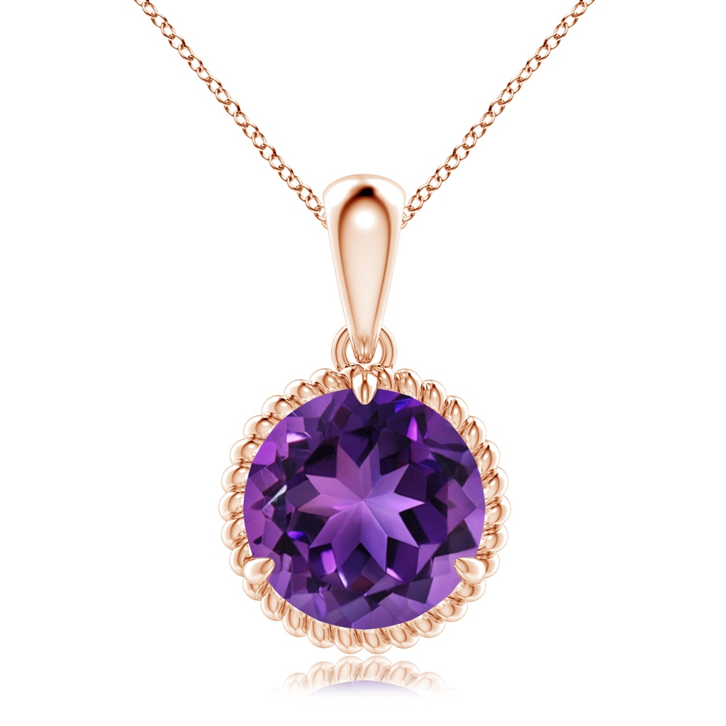 10mm AAAA Rope-Framed Claw-Set Amethyst Solitaire Pendant in Rose Gold