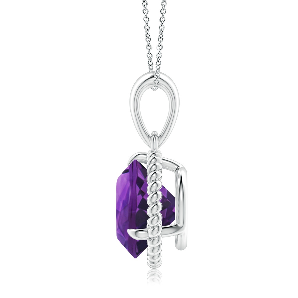 10mm AAAA Rope-Framed Claw-Set Amethyst Solitaire Pendant in White Gold - side 199