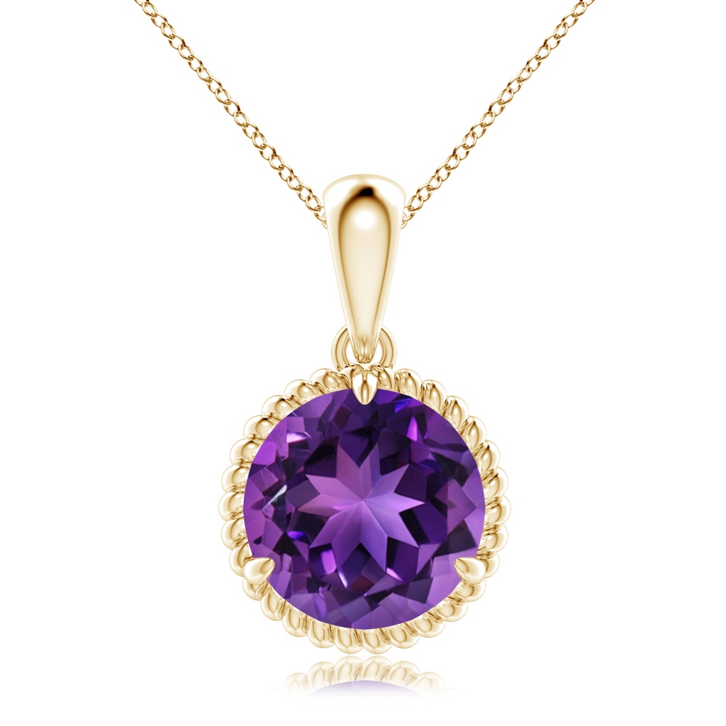 10mm AAAA Rope-Framed Claw-Set Amethyst Solitaire Pendant in Yellow Gold