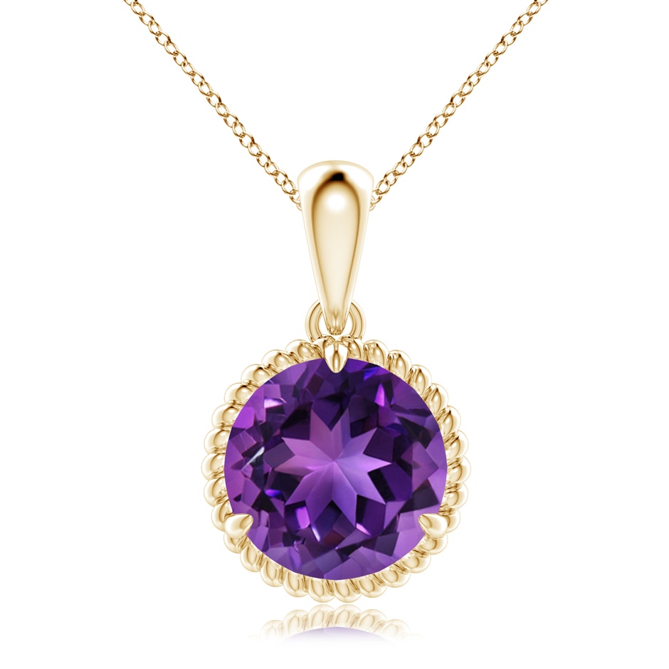 10mm AAAA Rope-Framed Claw-Set Amethyst Solitaire Pendant in Yellow Gold 