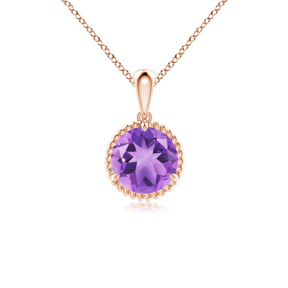 7mm A Rope-Framed Claw-Set Amethyst Solitaire Pendant in Rose Gold 