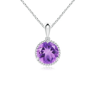 7mm A Rope-Framed Claw-Set Amethyst Solitaire Pendant in White Gold