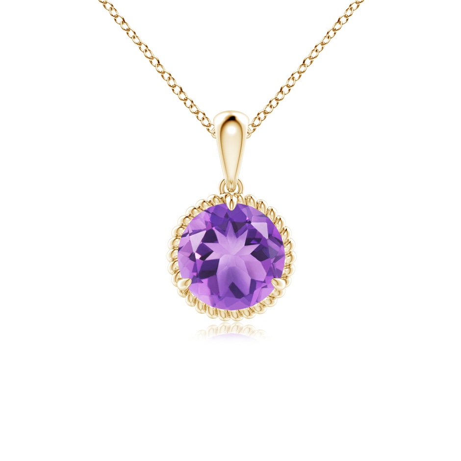 7mm A Rope-Framed Claw-Set Amethyst Solitaire Pendant in Yellow Gold 