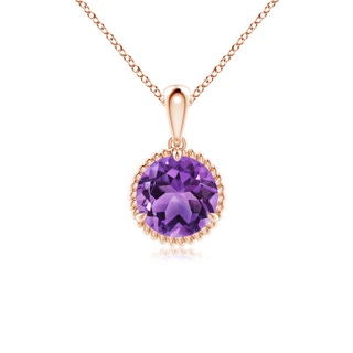 7mm AA Rope-Framed Claw-Set Amethyst Solitaire Pendant in Rose Gold