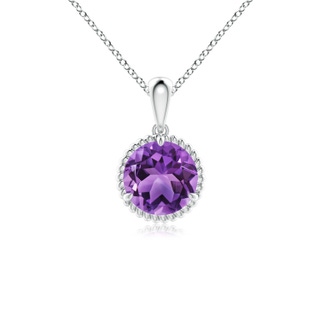 7mm AA Rope-Framed Claw-Set Amethyst Solitaire Pendant in White Gold