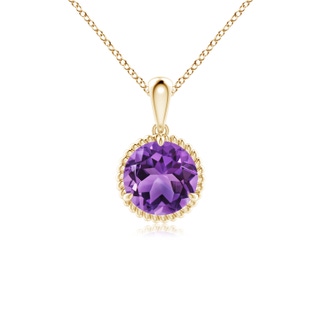 7mm AA Rope-Framed Claw-Set Amethyst Solitaire Pendant in Yellow Gold