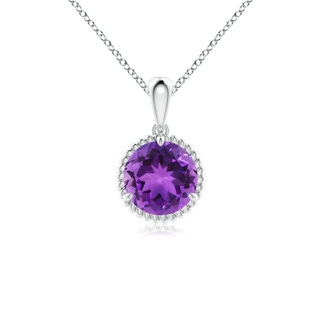 7mm AAA Rope-Framed Claw-Set Amethyst Solitaire Pendant in White Gold