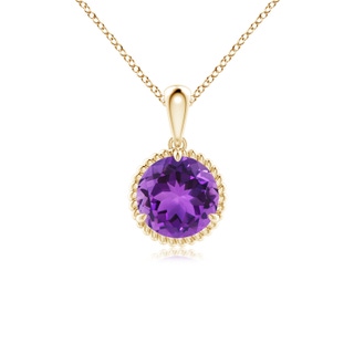 7mm AAA Rope-Framed Claw-Set Amethyst Solitaire Pendant in Yellow Gold