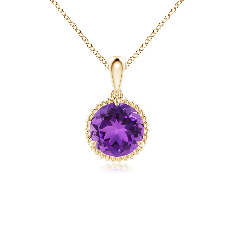 7mm AAA Rope-Framed Claw-Set Amethyst Solitaire Pendant in Yellow Gold 